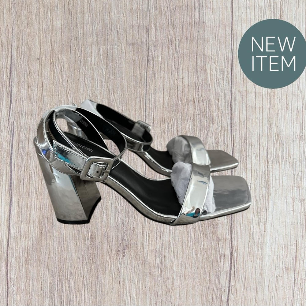 Pretty Little Thing Silver Metallic Block Heel Sandals, Size 37 / 4. Brand New!